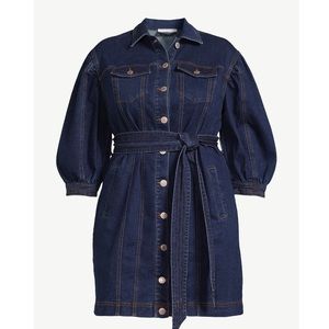 ELOQUII Elements Women's Plus Puff Sleeve Denim Jacket Dress